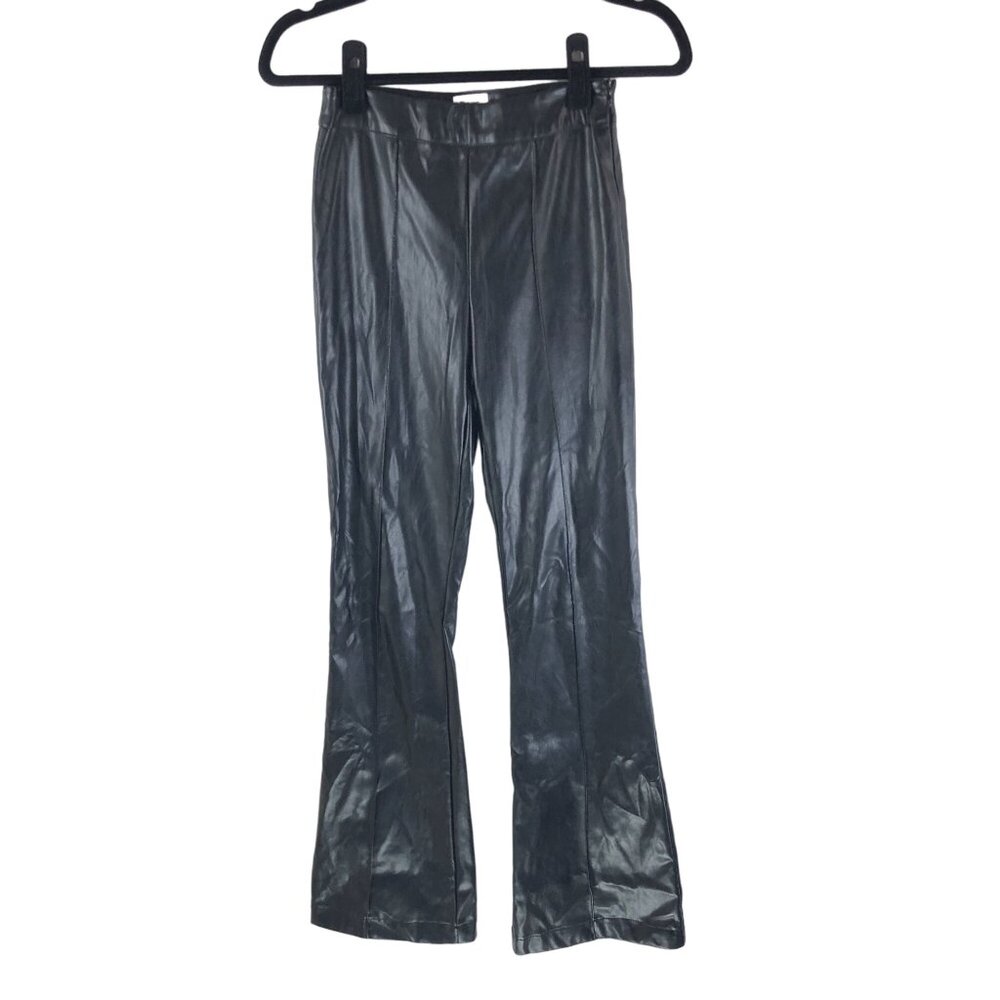 Princess Polly Womens Flared Faux Leather Pants High Rise Stretch Black 2